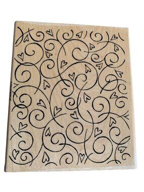 Stampin Up 2002 Rubber Stamp Swirls & Hearts Pattern Wood Mounted